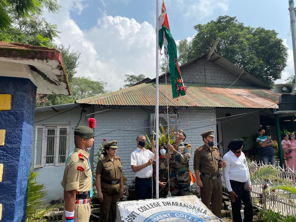 Independence day celebrations. Principal Dr Rajesh Sharma is hoisting the National Flag.